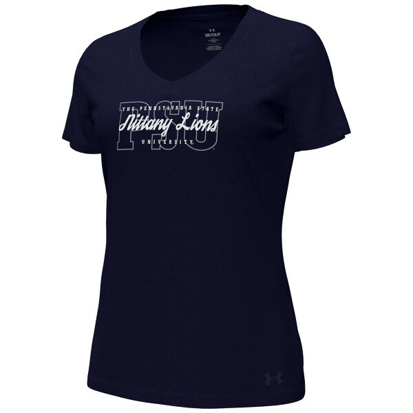 women's navy v-neck short sleeve t-shirt with The Pennsylvania State University Nittany Lions